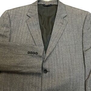 Joseph & Feiss Gold Mens 46R Blazer Sport Coat Lambs Wool Herringbone Tweed Gray
